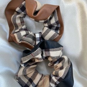 Plaid and Leather Scrunchies